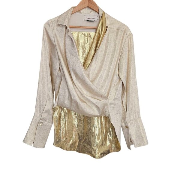 NWT Women's - Hellessy Gold Silk Long Sleeve Blouse, Size 4 - Picture 5 of 11